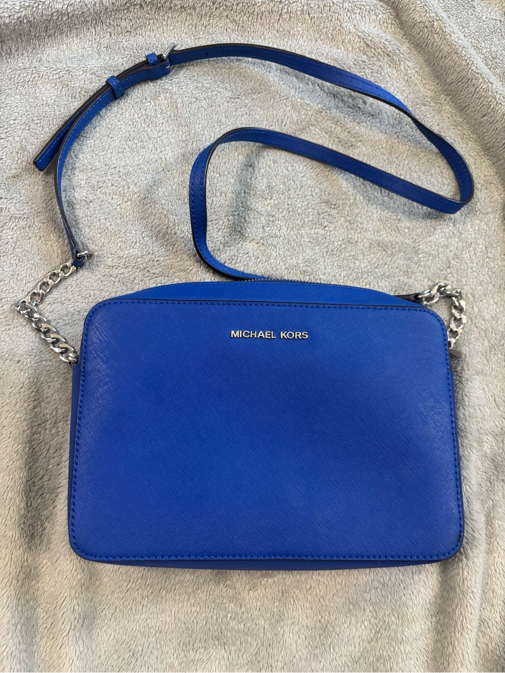 Michael Kors Royal Blue Crossbody Bag with Silver Chain